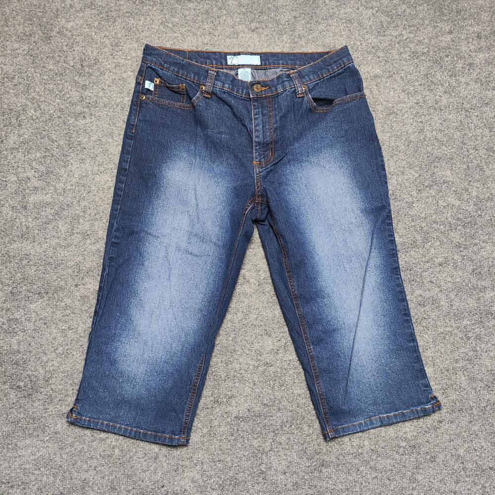 Duplex Capri Jeans Womens 12 Medium Wash Blue Mid Rise Embroidered Stretch Denim